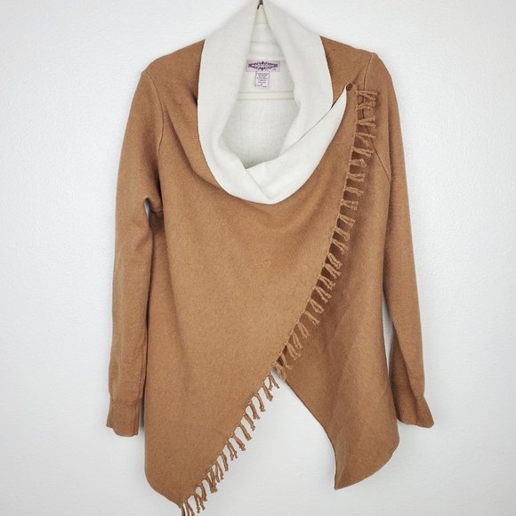 Oliver Boho Fringe Drape Cardigan Jacket Tan/Ivory - Picture 11 of 11